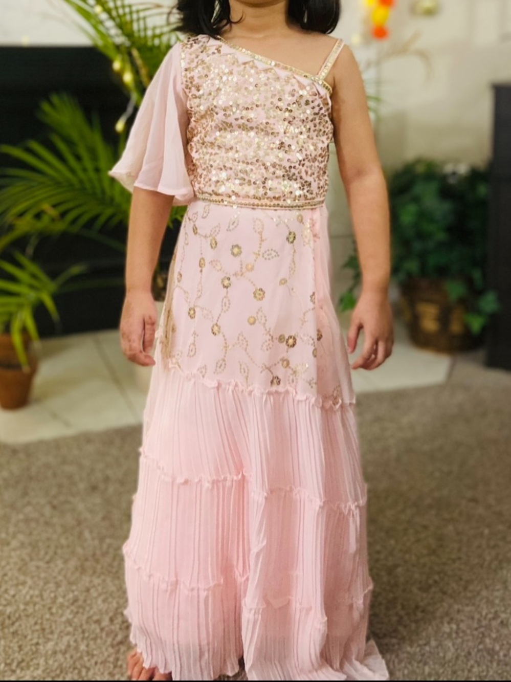 Brand  new Girls Pink Sequin One-Shoulder Party lehanga